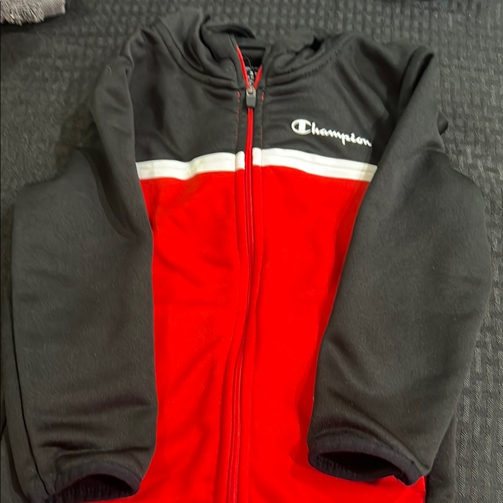 Champion Red and Black hooded Sweatshirt Design EUC Toddler size 3T